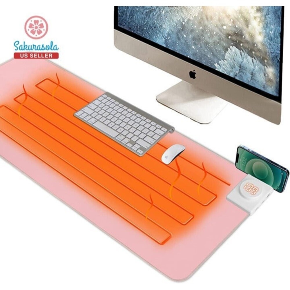 Warm Desktop Mouse Pad 31" X 13" Extended Leather Heated with Phone Holder